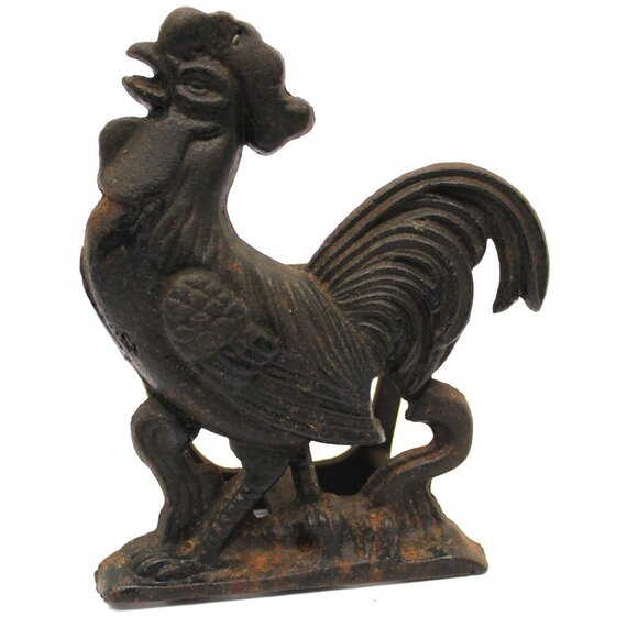 VINTAGE CAST IRON ROOSTER TRIVET R.H. BIRD & Rooster Cast Iron Napkin Holder - Picture 7 of 10